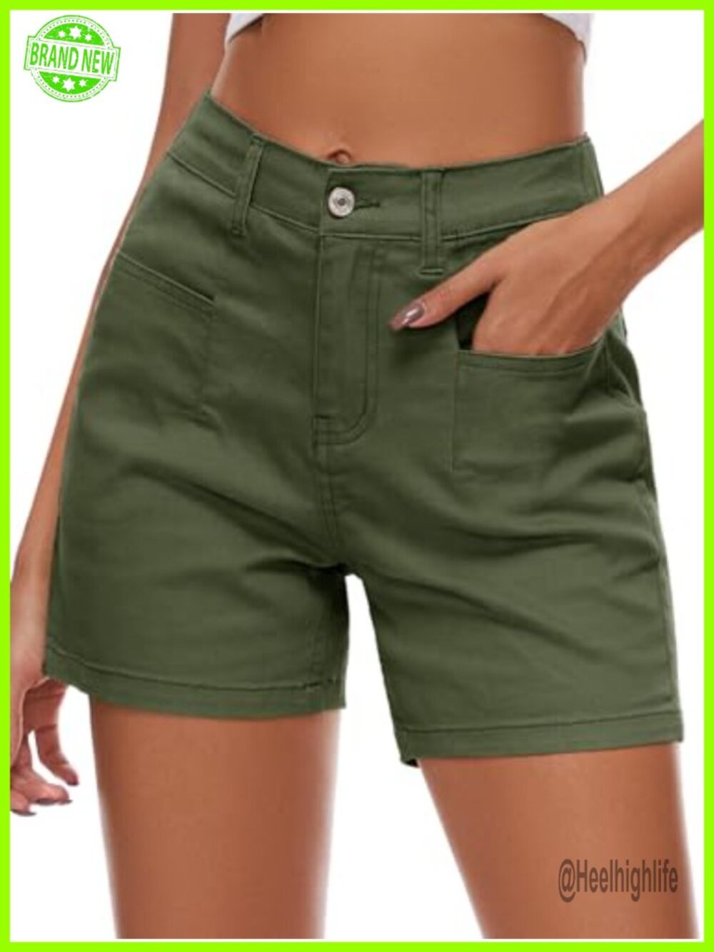 Stretchy High Waisted Cargo Jean Shorts Cotton Elastane Utility Pockets Summer